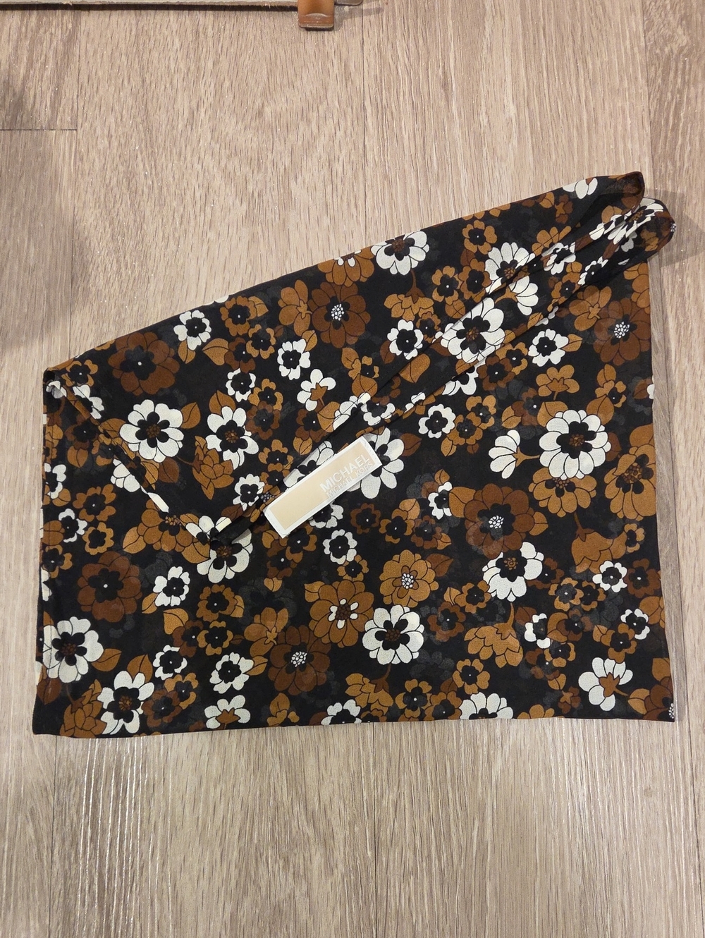 Michael Kors Black Floral Asymmetrical Mini Skirt with Brown and White Flowers